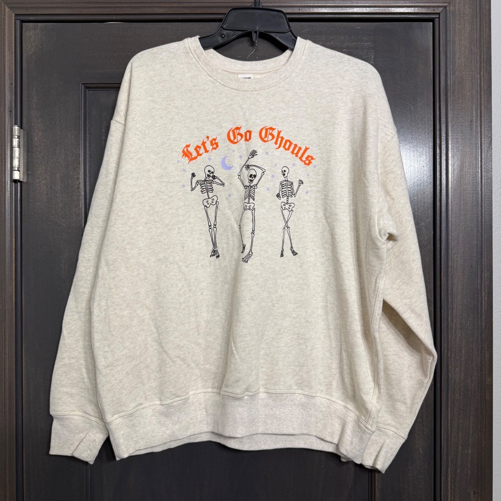 PINK Victoria's Secret Lets Go Ghouls Skeleton Halloween Sweatshirt Oatmeal L